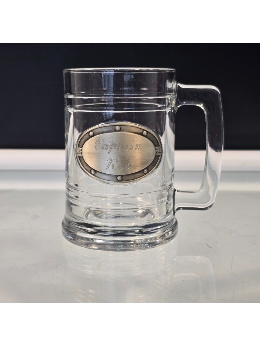Vintage Things Remembered Glass Mug Personalized Pewter Captain Rob Beer Stein